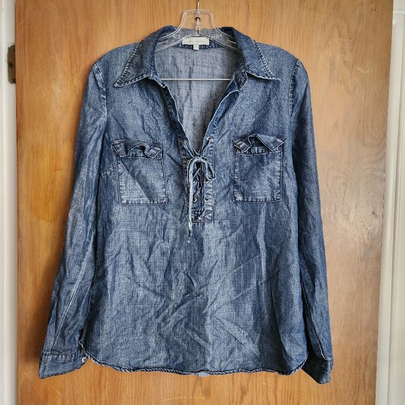 Laju Chambray Laced-Up Long Sleeve Shirt - Picture 1 of 4